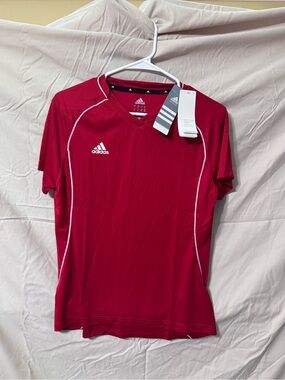 adidas women’s M Red Short-Sleeve Athletic Jersey with White Piping.  Runs small